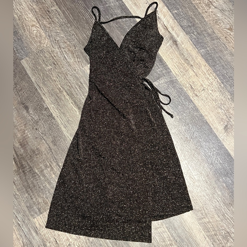 Gold Sparkle Sleeveless Wrap Dress
